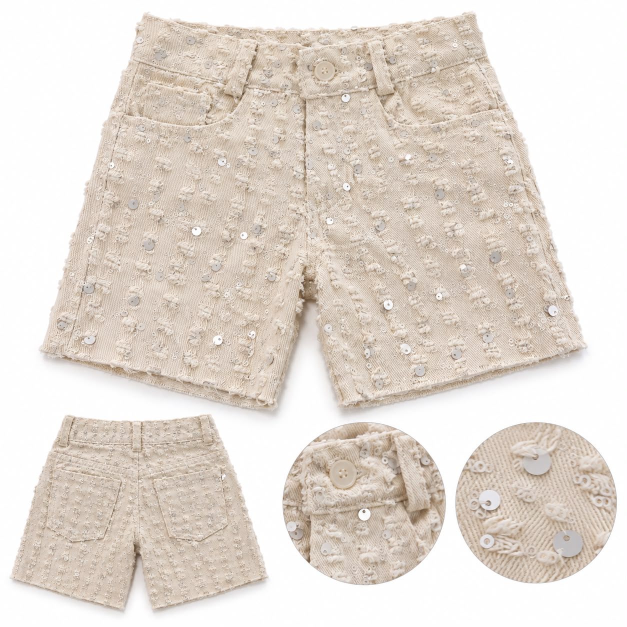 Bermuda de lentejuelas beige