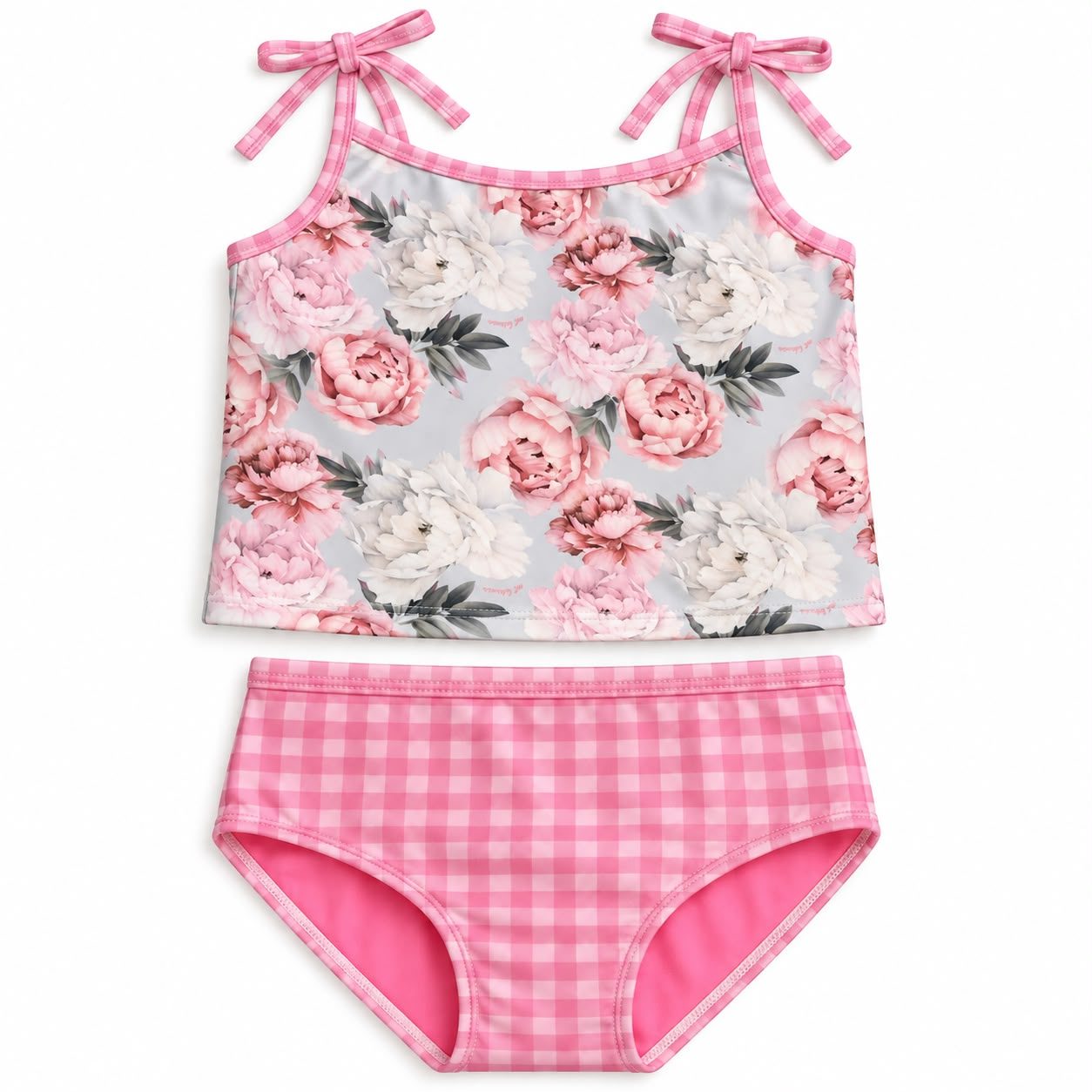 Bikini bombacha a cuadrille con top floreado