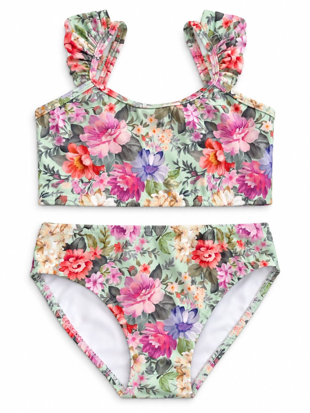 Bikini floreada en fondo verde