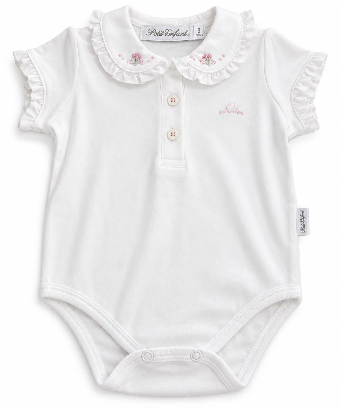 Body de algodón con cuello bordado rosa