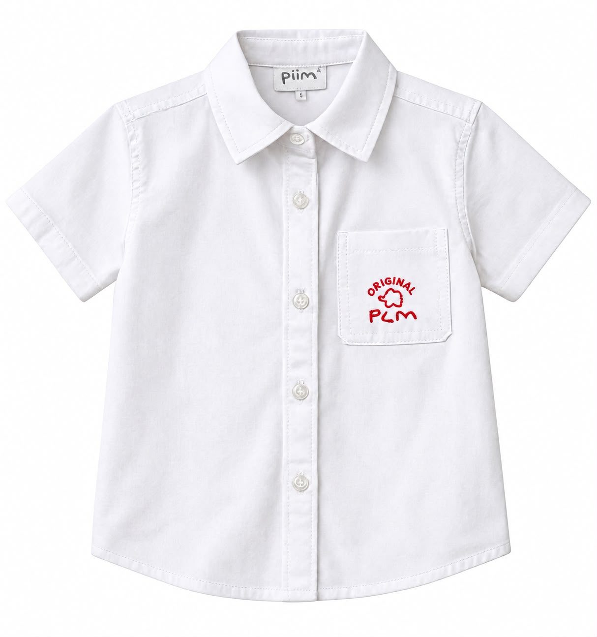 Camisa blanca con bolsillo bordado rojo