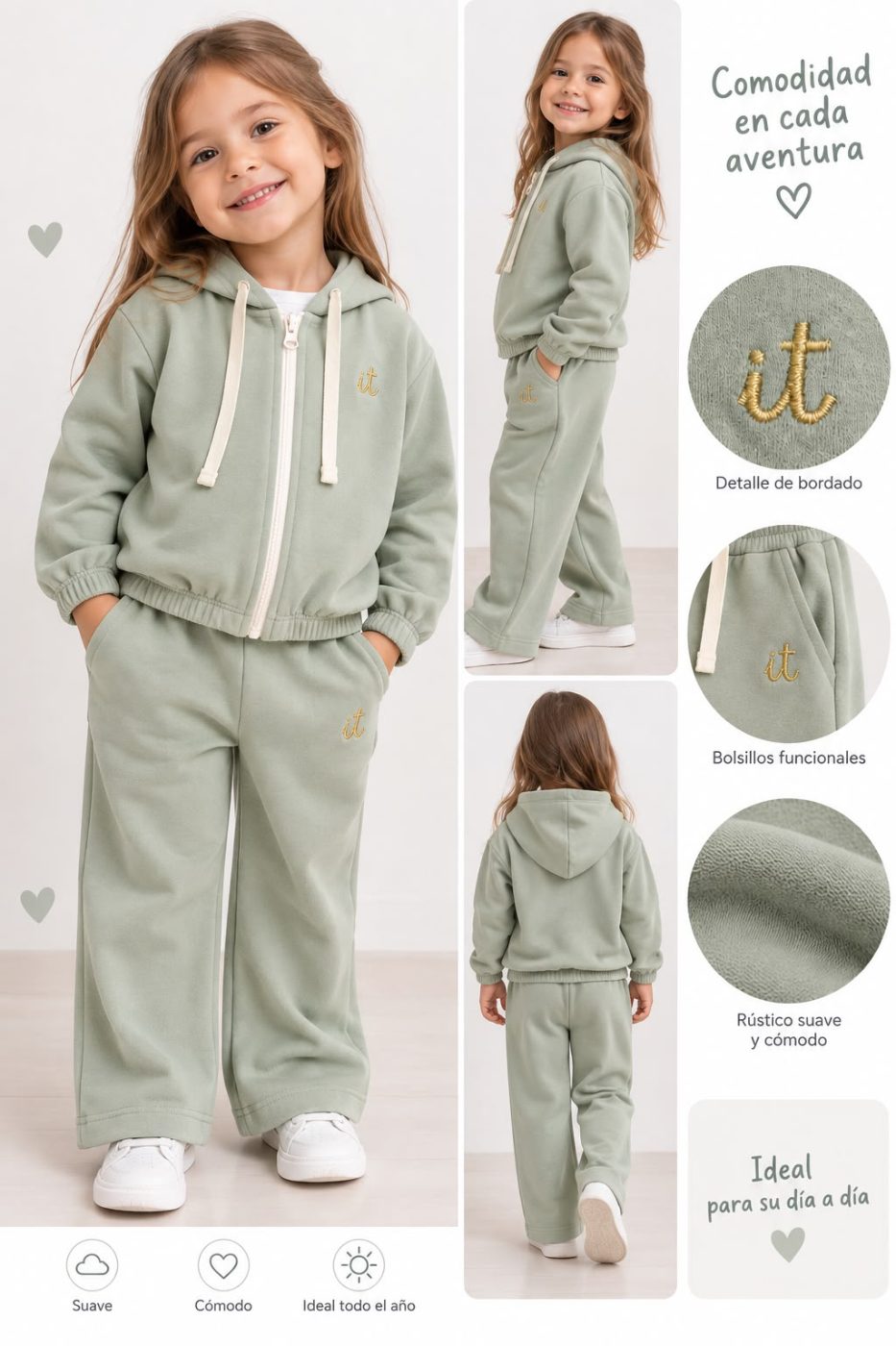 Conjunto liviano de algodón verde seco