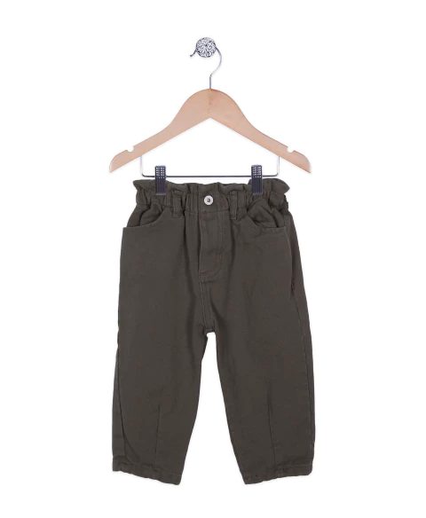 Pantalón de jean verde con cintura fruncida