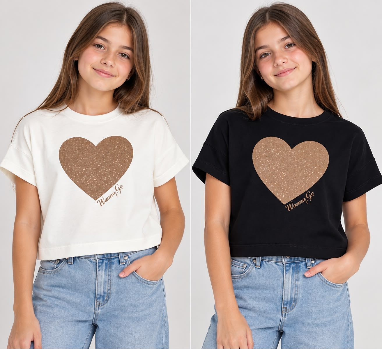 Remera corazón con glitter