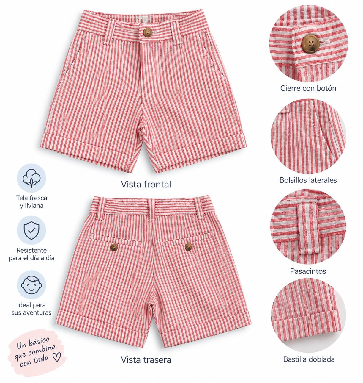 Short de cloqué a rayas