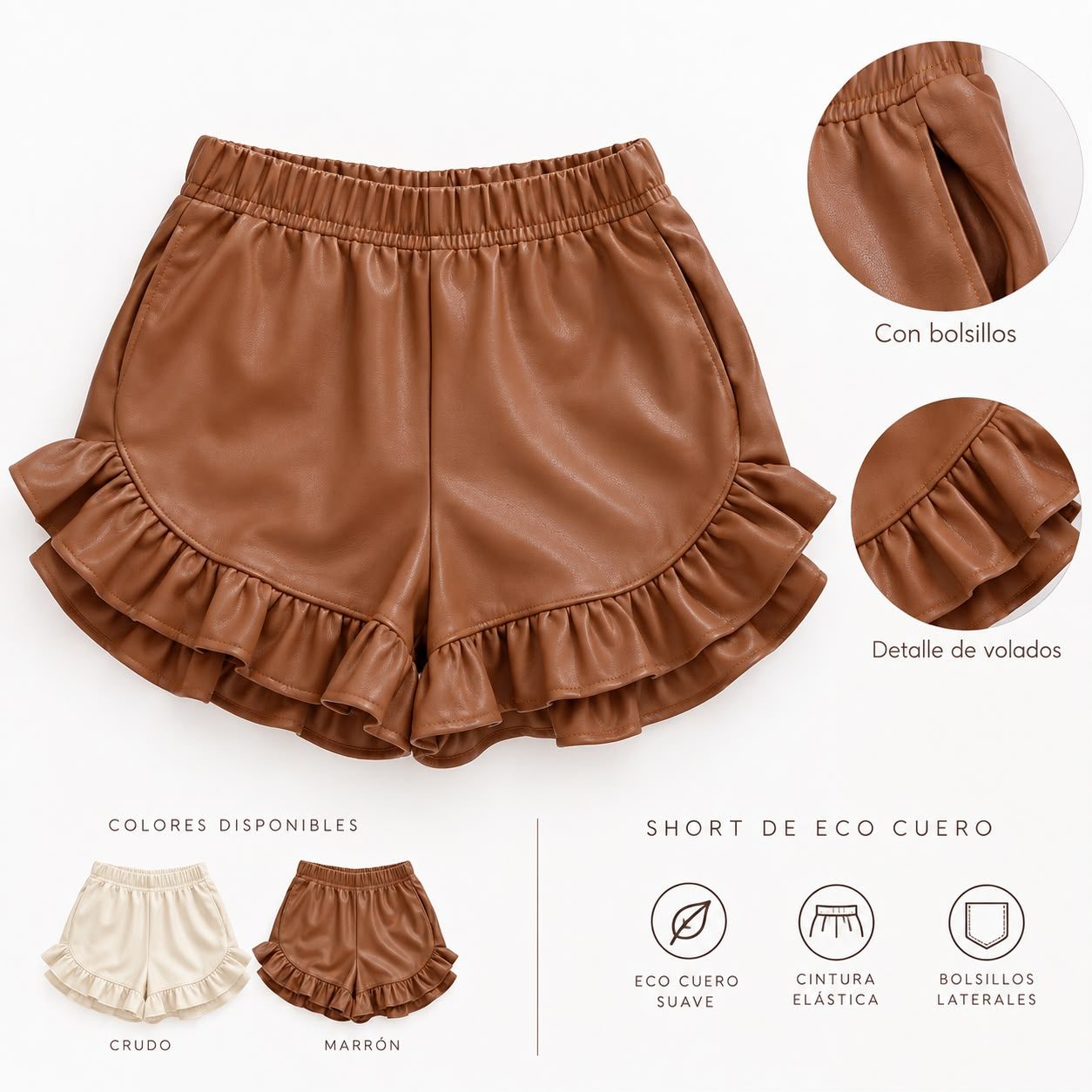 Short de ecocuero con voladito