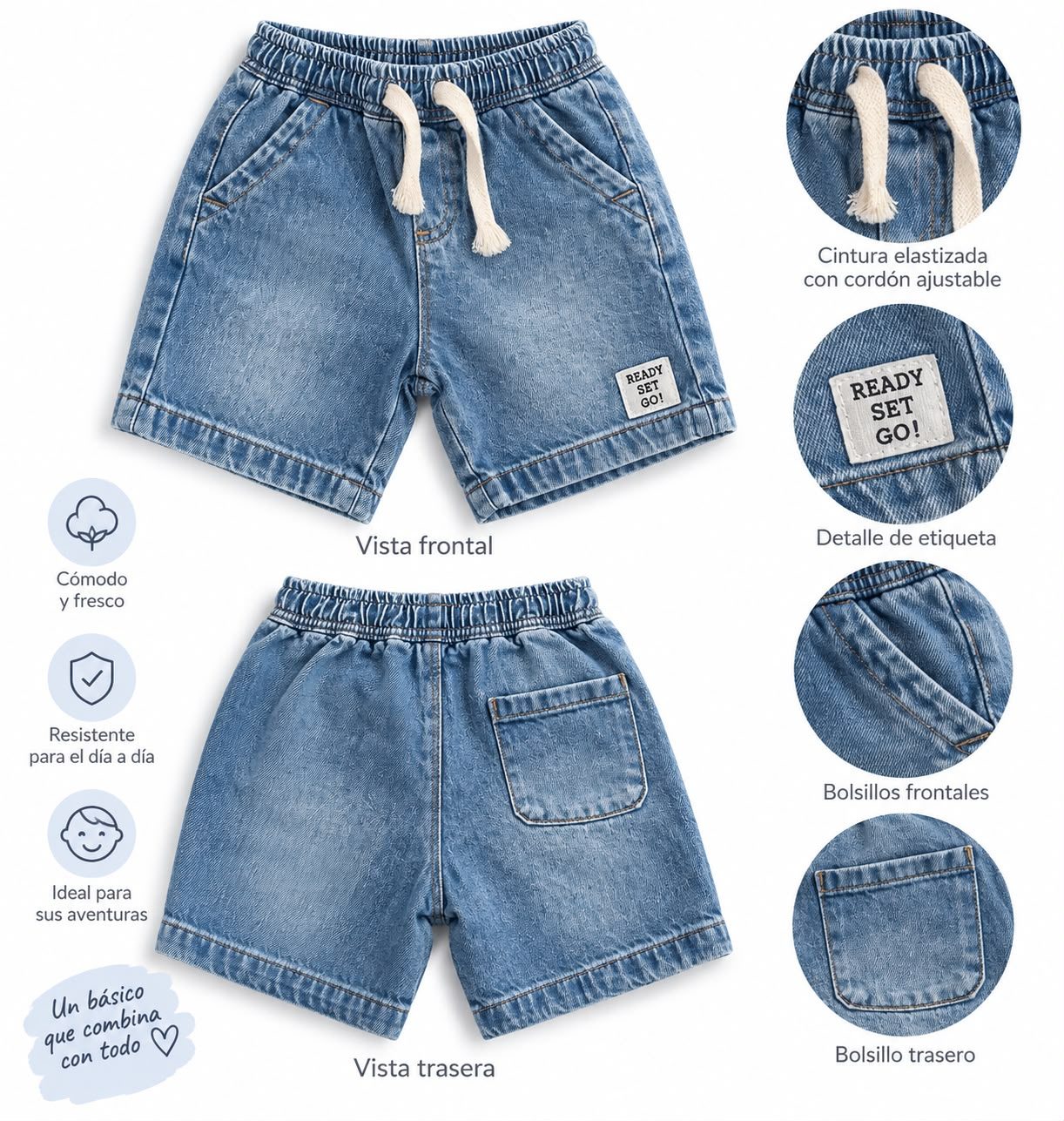 Short de jean con cordones
