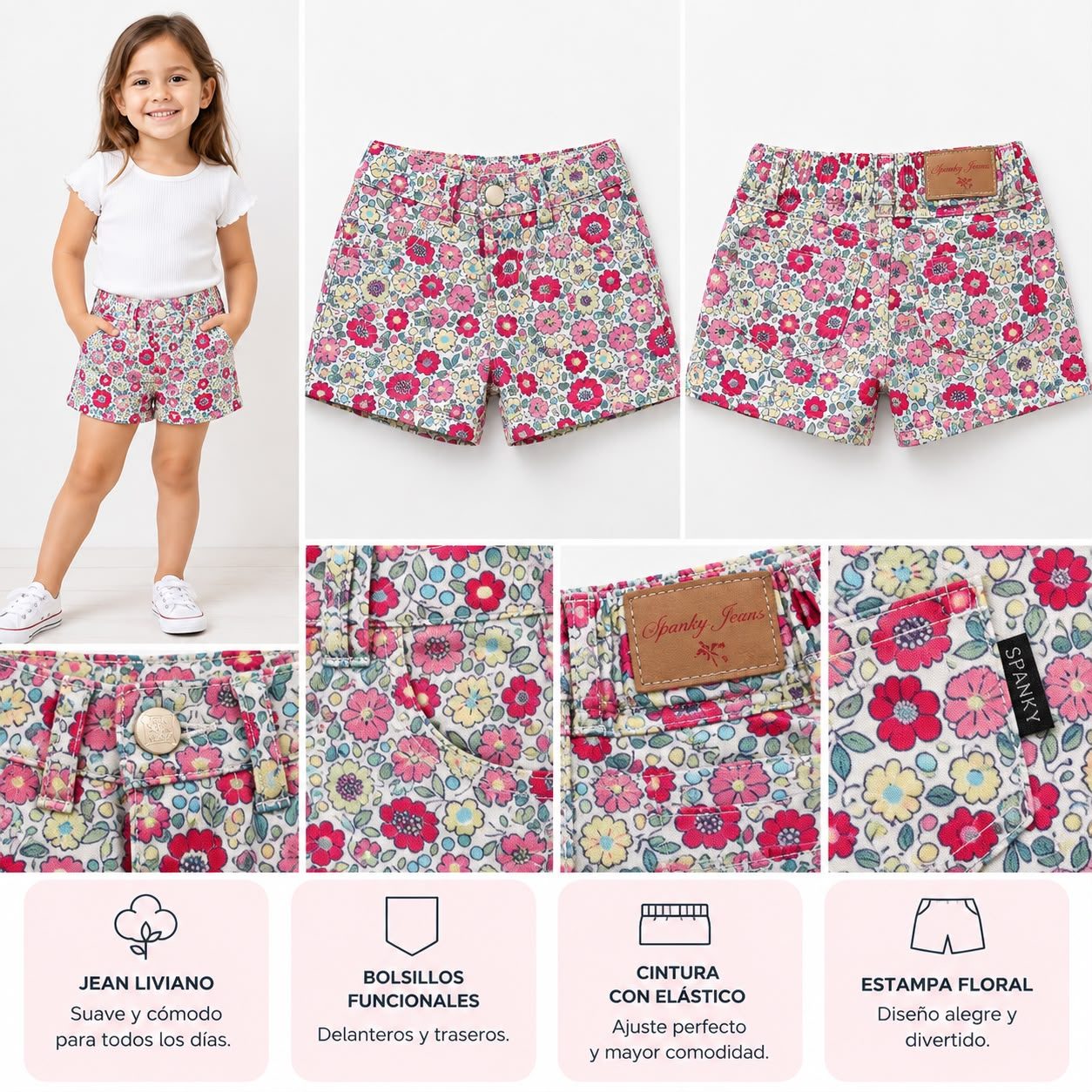 Short de jean floreado