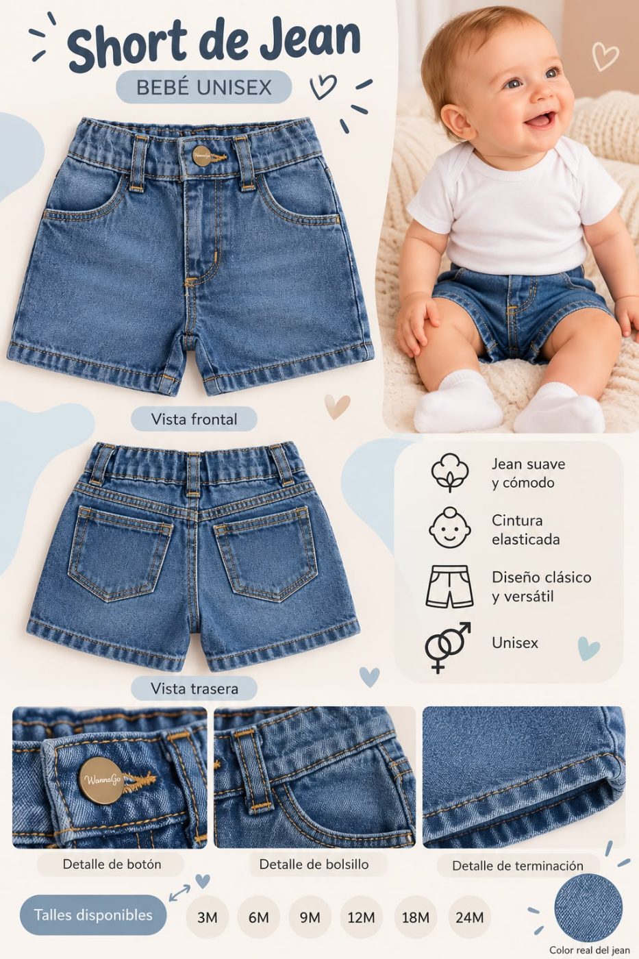 Short de jean UNISEX, clásico