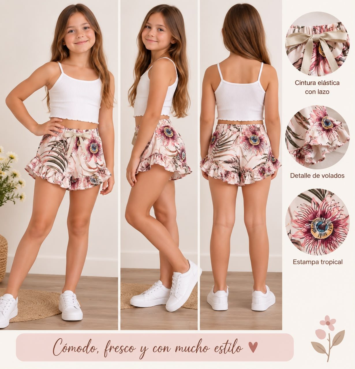 Short de microfibra liviano ramas y flores