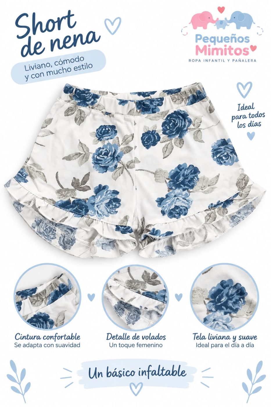 Short flores azules algodón
