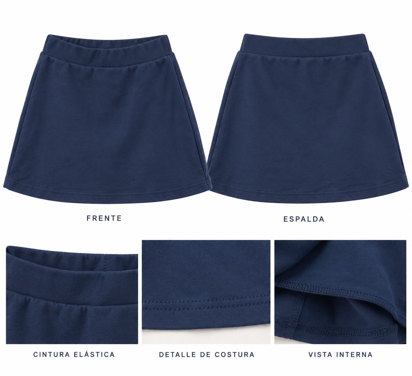Short pollera azul escolar elástizada