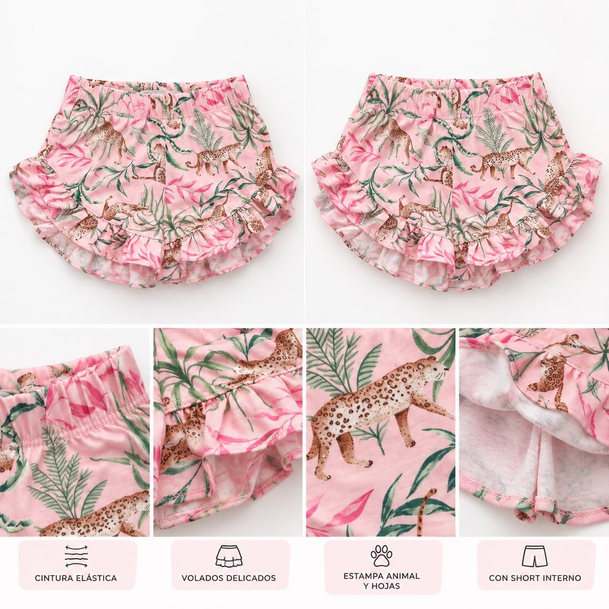 Short rosa de tigres con volado