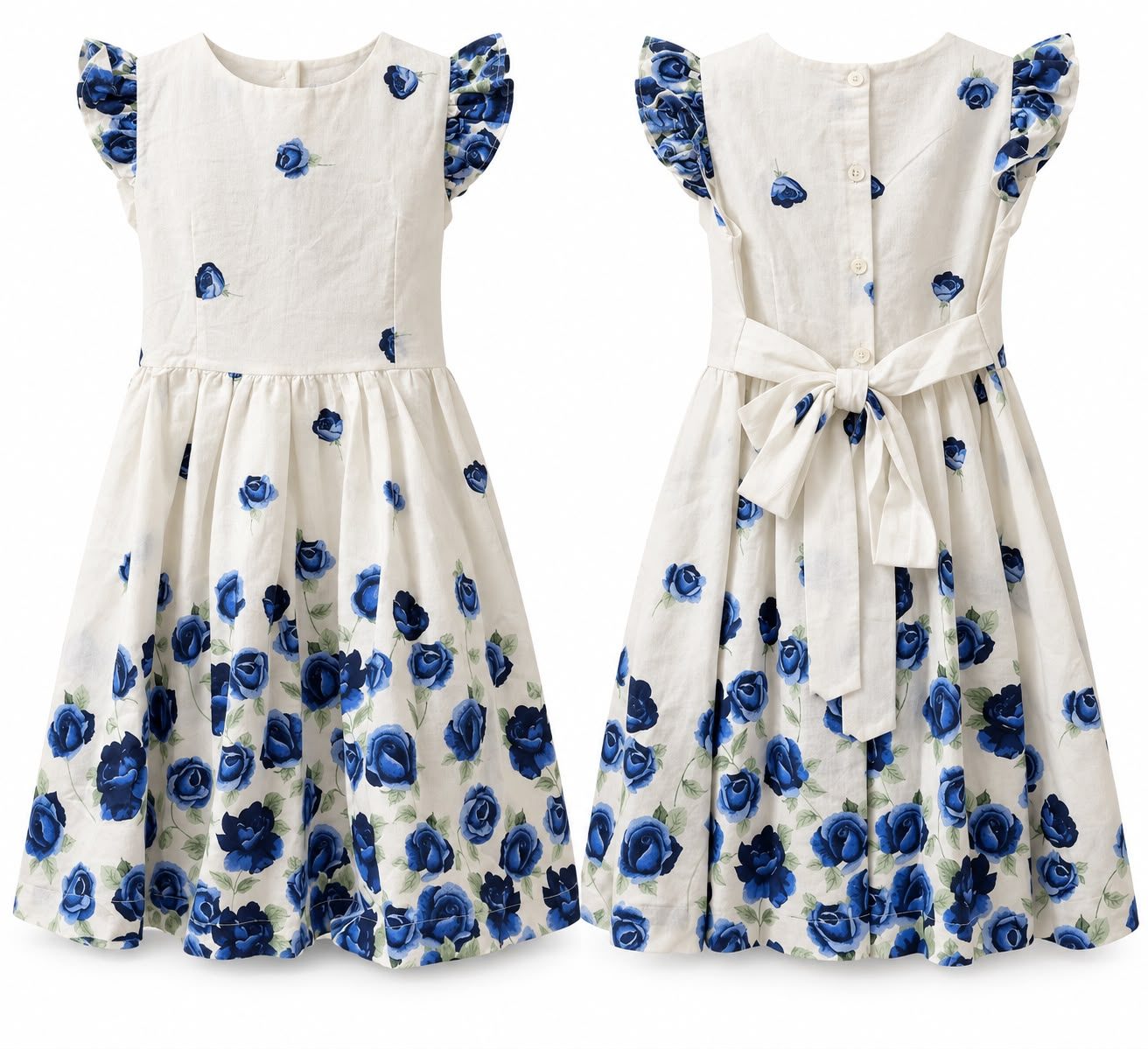 vestido blanco con rosas azules