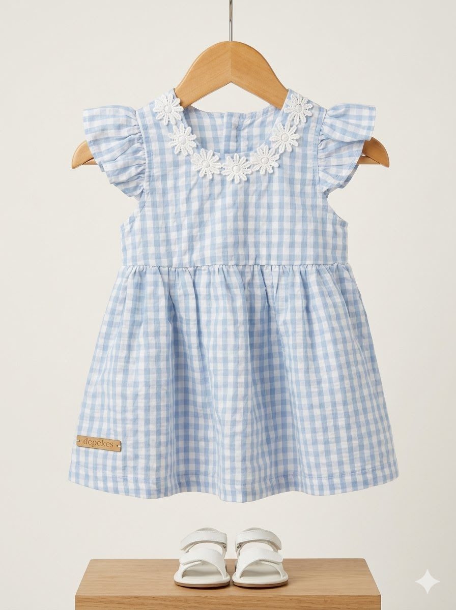 Vestido de cloqué con guarda de florcitas