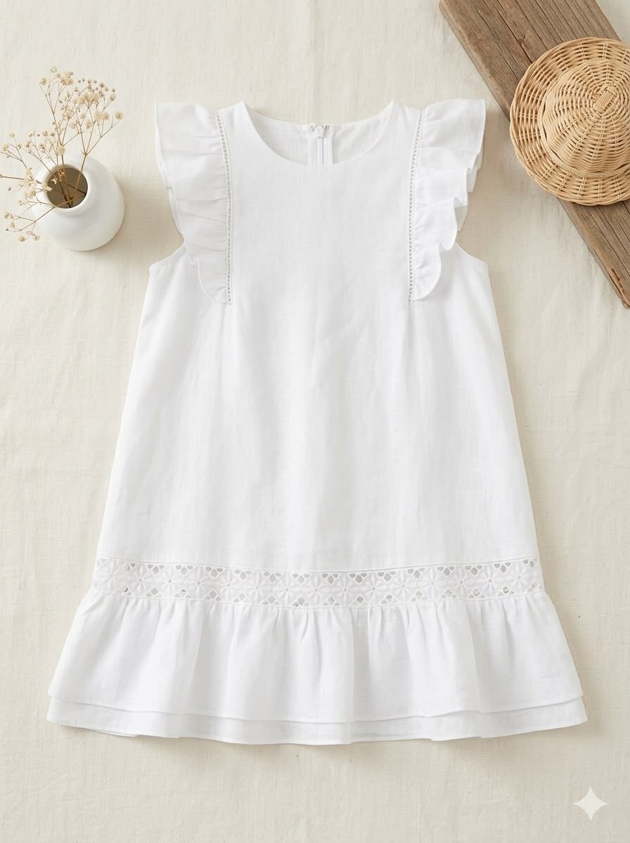 Vestido de lino con canutillos y volado