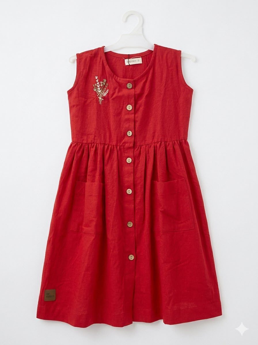 Vestido de tusor rojo con bordadito