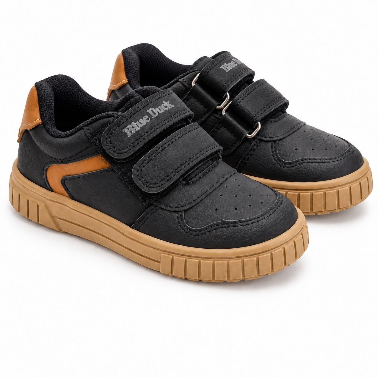 Zapatillas negras con marrón, doble abrojo.